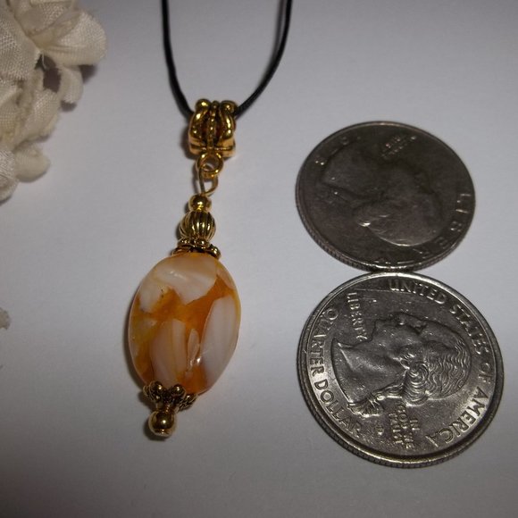 Necklace, Pendant, Medallion Cord Necklace, Yellow Necklace, Jewelry Gift 7941 - Picture 3 of 10